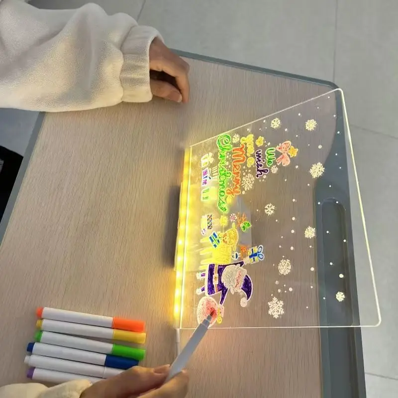 Rewritable DIY Children's Glowing Drawing Board Message Lamp With 7 Colorful Pens Light Up Acrylic Message Board thumbnail 3