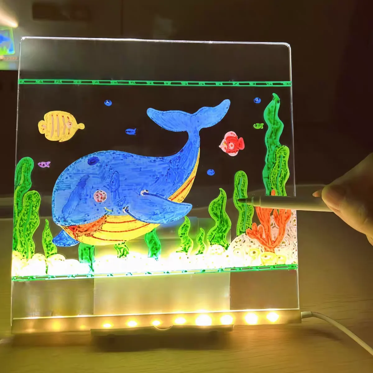 Rewritable DIY Children's Glowing Drawing Board Message Lamp With 7 Colorful Pens Light Up Acrylic Message Board thumbnail 2