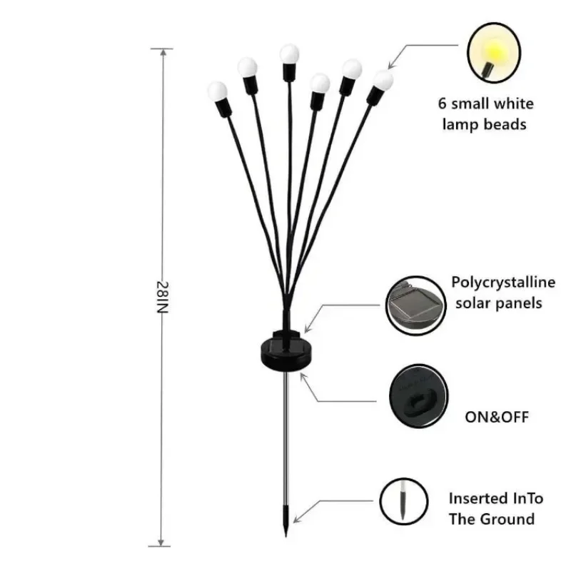 Outdoor Solar Pathway Light Waterproof 6/8/10 Heads Led Powered Swaying Firefly Lamp Star Burst Solar Firefly Garden Light thumbnail 6