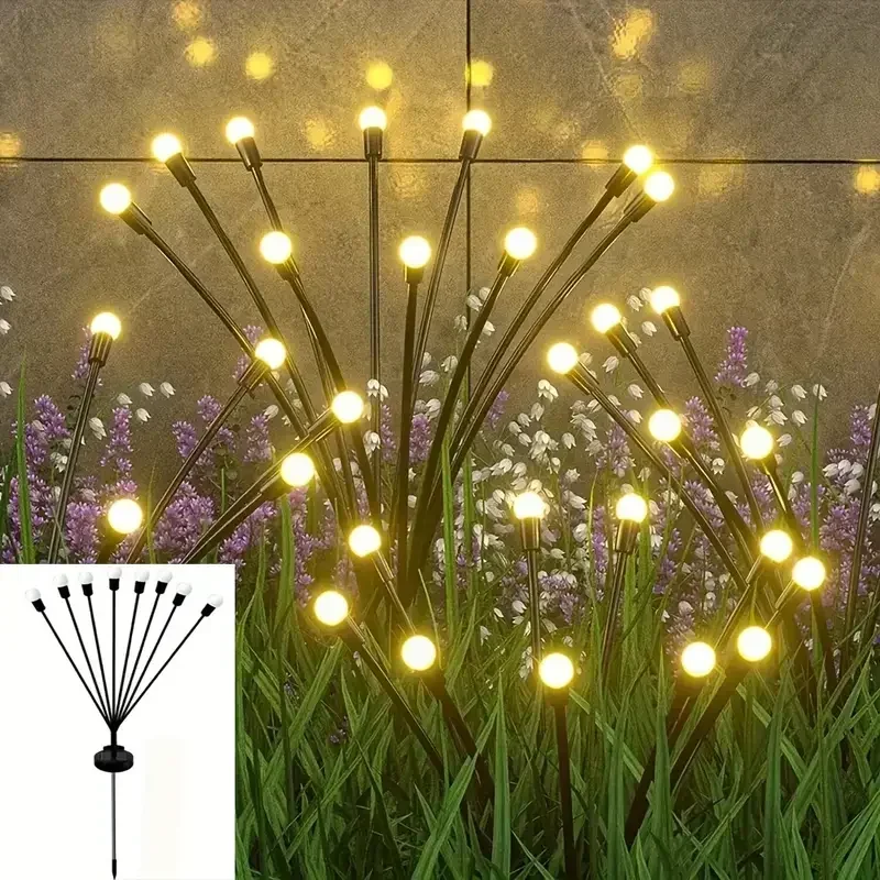 Outdoor Solar Pathway Light Waterproof 6/8/10 Heads Led Powered Swaying Firefly Lamp Star Burst Solar Firefly Garden Light thumbnail 2