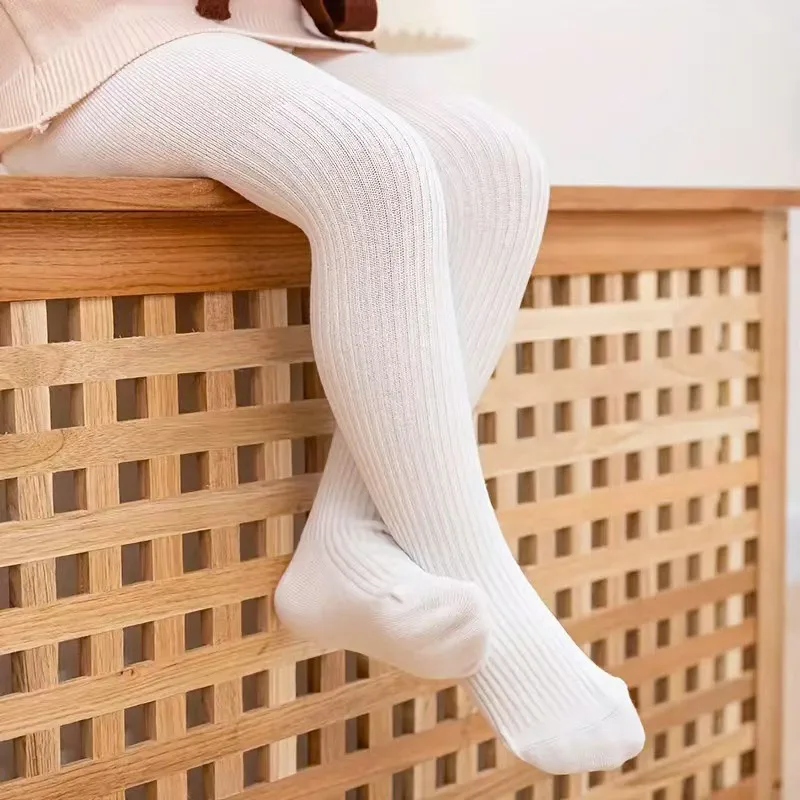 1 Pcs Girls Pantyhose Kids Knitted Leggings Stretchy Vertical Stripe Solid Color Baby Toddler Long Socks thumbnail 2
