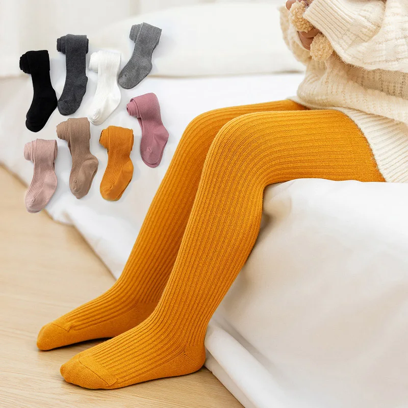 1 Pcs Girls Pantyhose Kids Knitted Leggings Stretchy Vertical Stripe Solid Color Baby Toddler Long Socks thumbnail 3