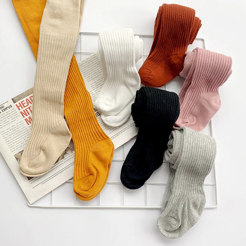 1 Pcs Girls Pantyhose Kids Knitted Leggings Stretchy Vertical Stripe Solid Color Baby Toddler Long Socks thumbnail 5