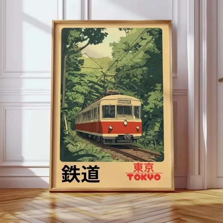 Retro Japanese Railway Landscape Canvas Print Tokyo Rainy Night Street Wall Art Poster for Modern Living Room Bedroom Home Decor thumbnail 3