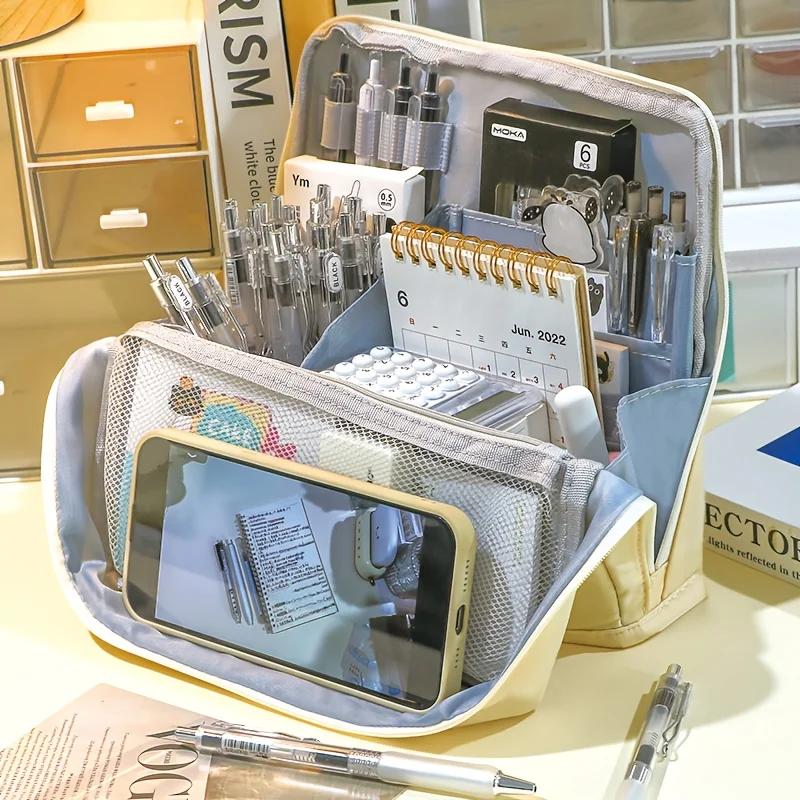 Washable Pencil Case Organizer, Large Capacity Multi Compartment Mesh Pocket Storage Bag for School Office Travel, Unisex Gift thumbnail 2