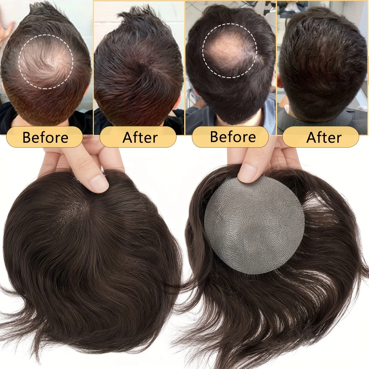 Men'S Toupee Real Human Hair Soft Thin Skin Mens Hairpieces Hair Replacement System For Slight Hair Loss thumbnail 3