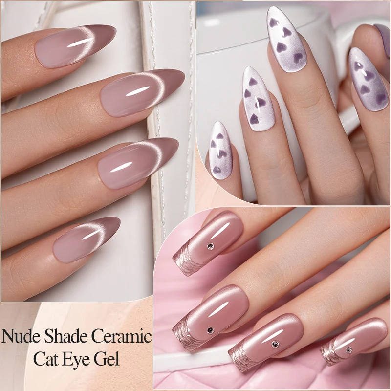 PUENTE 7.5ML Nude Shade Ceramic Cat Eye Gel Nail Polish Shiny Moonlight Cat Eye Gel Soak Off UV Semi-Permanent Nail Art Varnish thumbnail 5