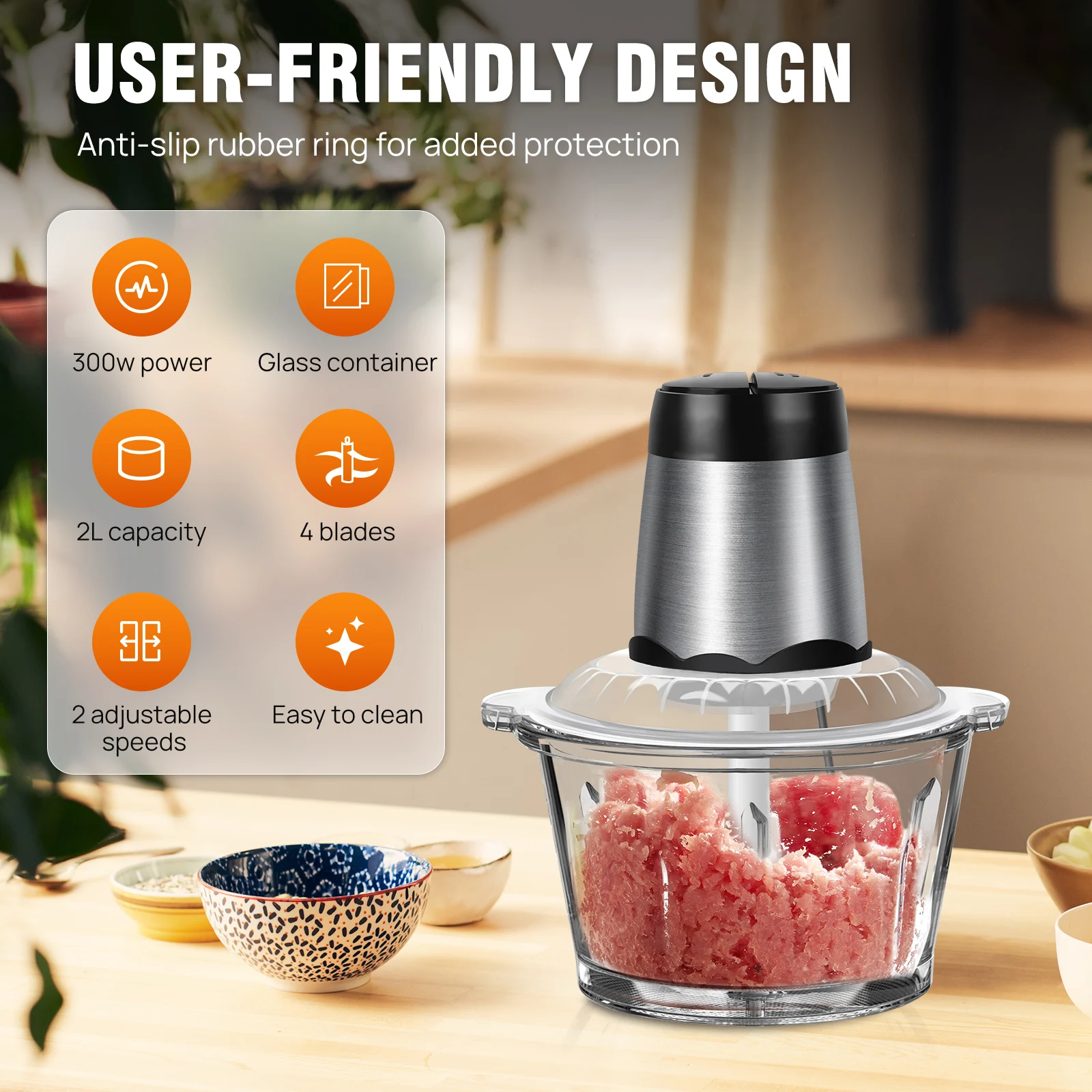 2L Electric Food Chopper Vegetable Chopper Small Food Processor Meat Grinder Mixer Electric Dicer with 2 Speeds Meat Mincer thumbnail 3