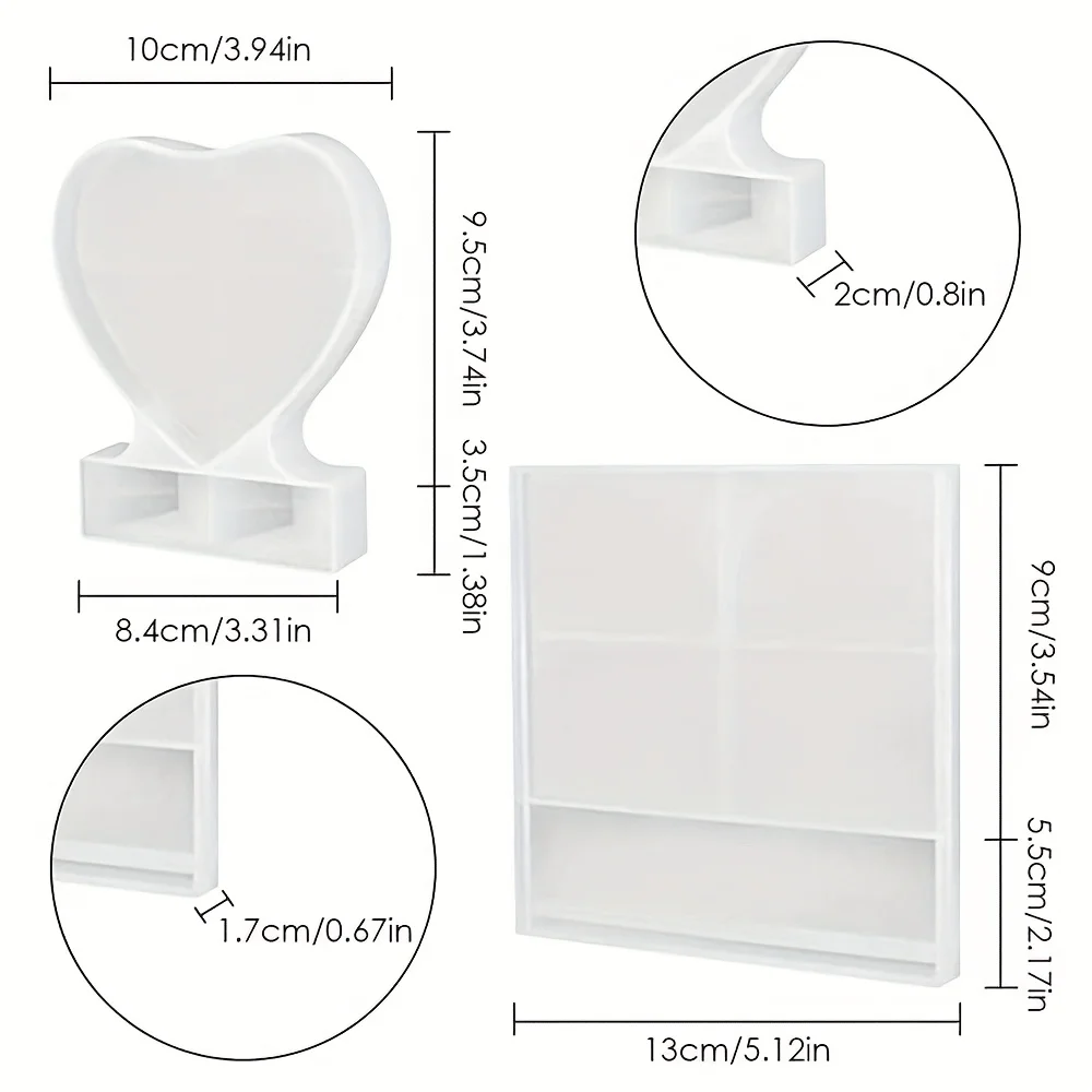 1pc- Photo frame resin molds, photo frame resin casting molds, square and heart-shaped molds, used for home desktop decoration thumbnail 3