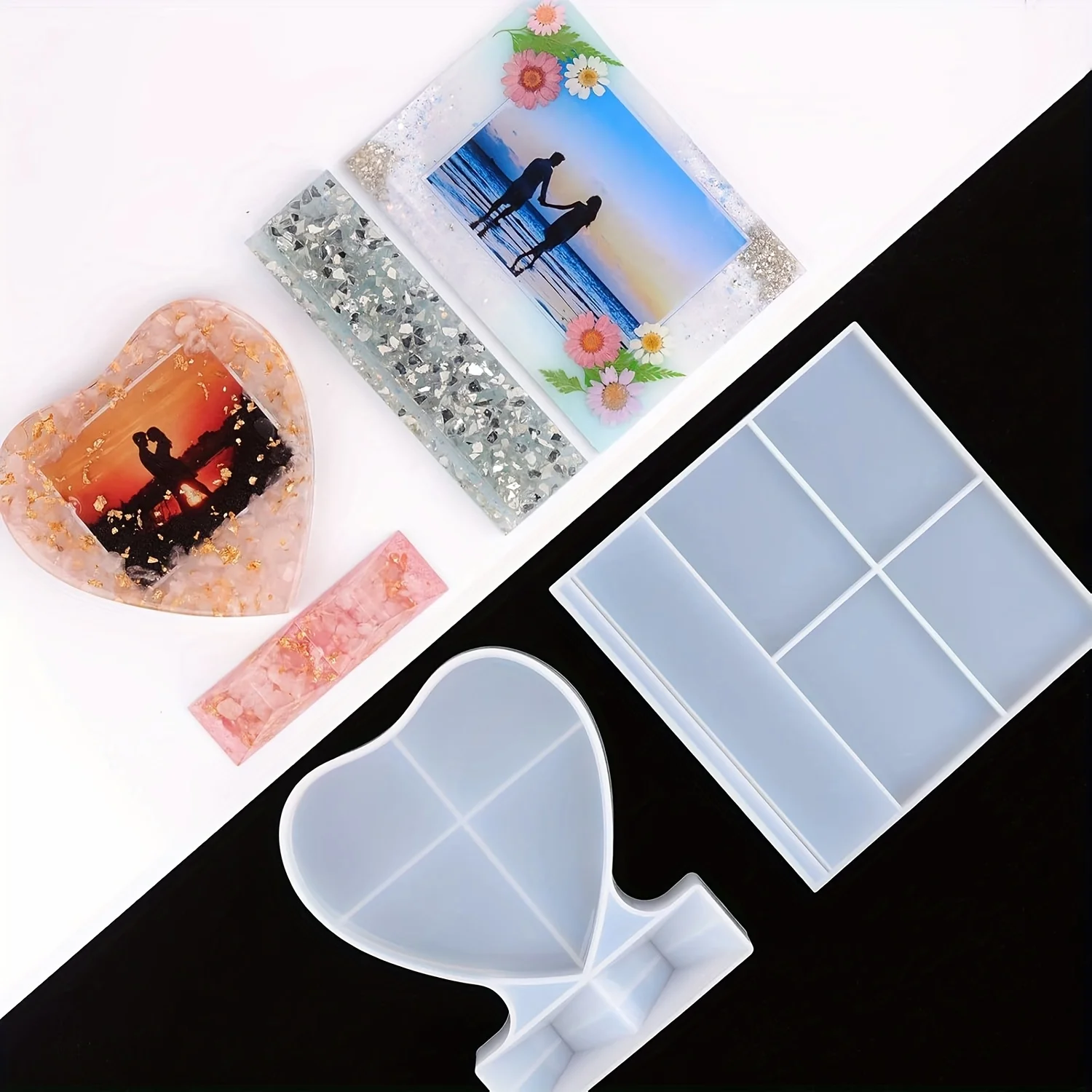 1pc- Photo frame resin molds, photo frame resin casting molds, square and heart-shaped molds, used for home desktop decoration thumbnail 4