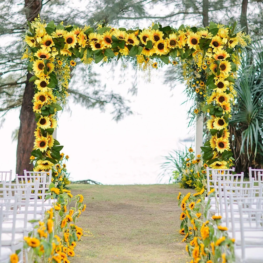 1/3PCS Artificial Flowers Sunflowers Vine Hanging Flowers Wall Festival Rattan Garland Outdoor Wedding Home Table Diy Decoration thumbnail 4