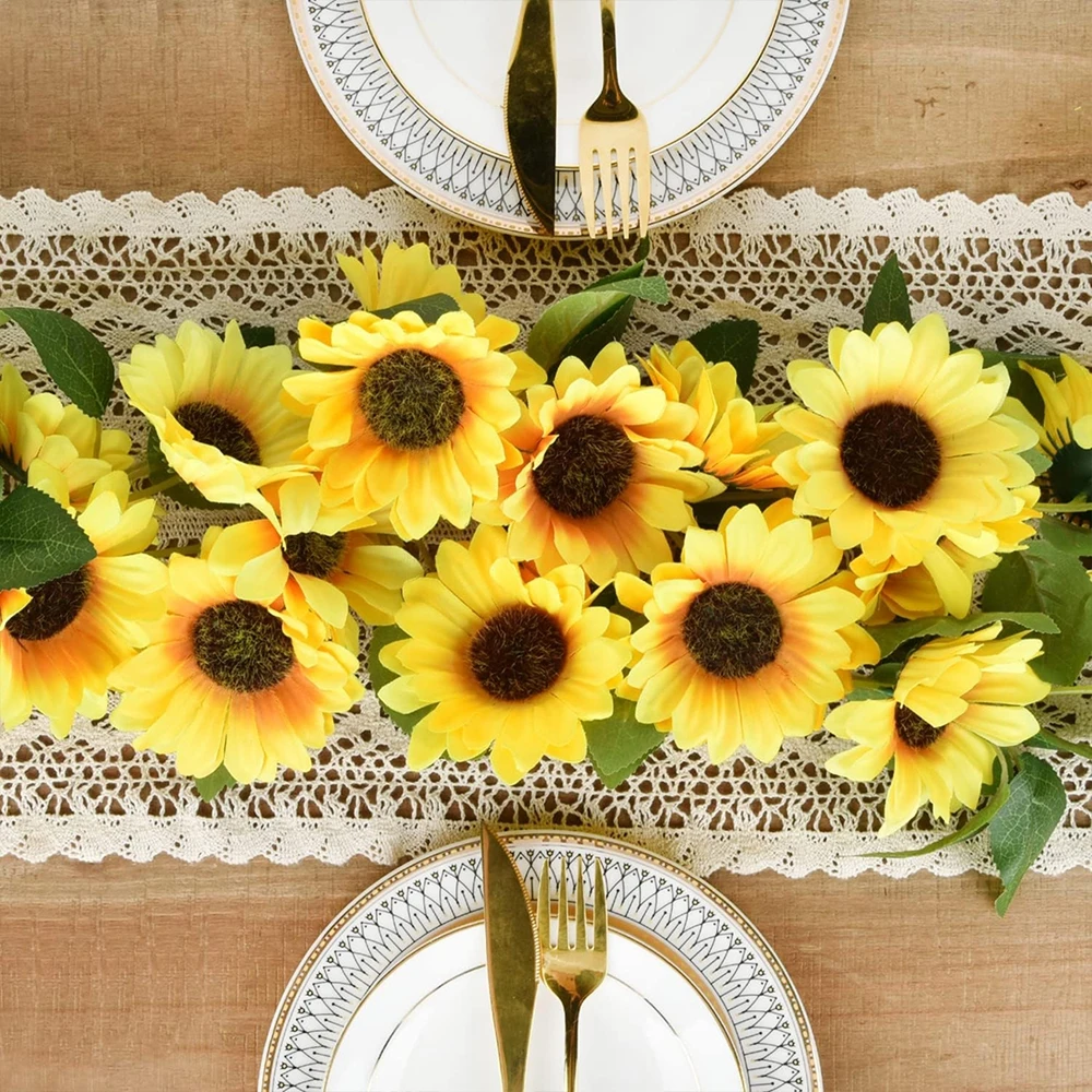 1/3PCS Artificial Flowers Sunflowers Vine Hanging Flowers Wall Festival Rattan Garland Outdoor Wedding Home Table Diy Decoration thumbnail 6