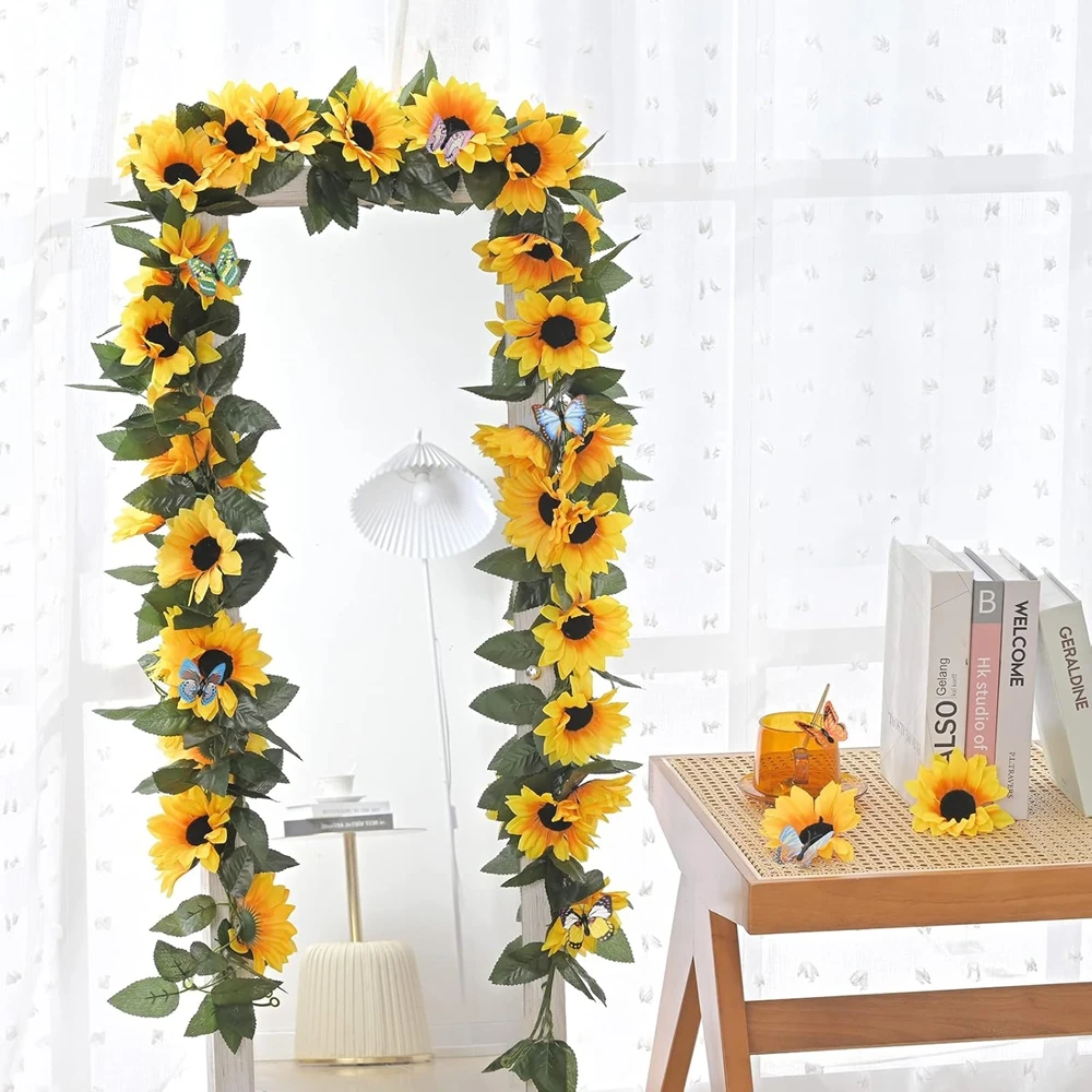 1/3PCS Artificial Flowers Sunflowers Vine Hanging Flowers Wall Festival Rattan Garland Outdoor Wedding Home Table Diy Decoration thumbnail 5
