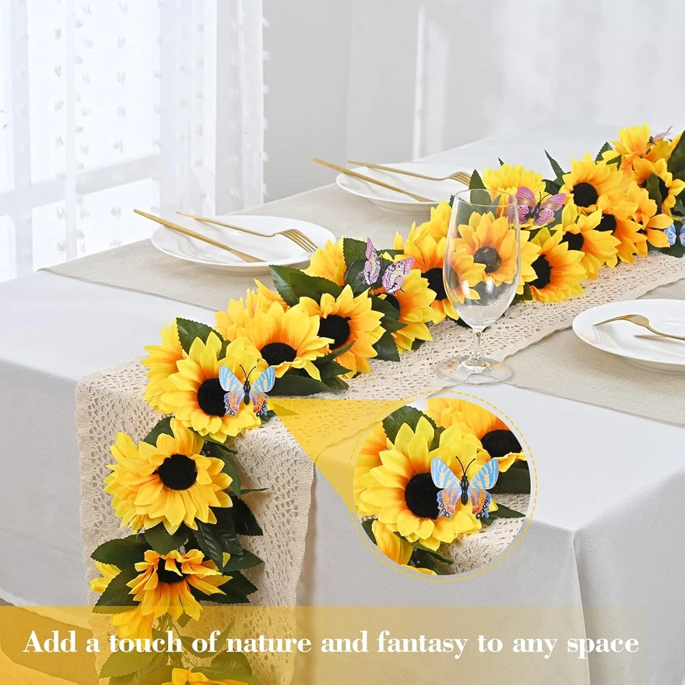 1/3PCS Artificial Flowers Sunflowers Vine Hanging Flowers Wall Festival Rattan Garland Outdoor Wedding Home Table Diy Decoration thumbnail 3
