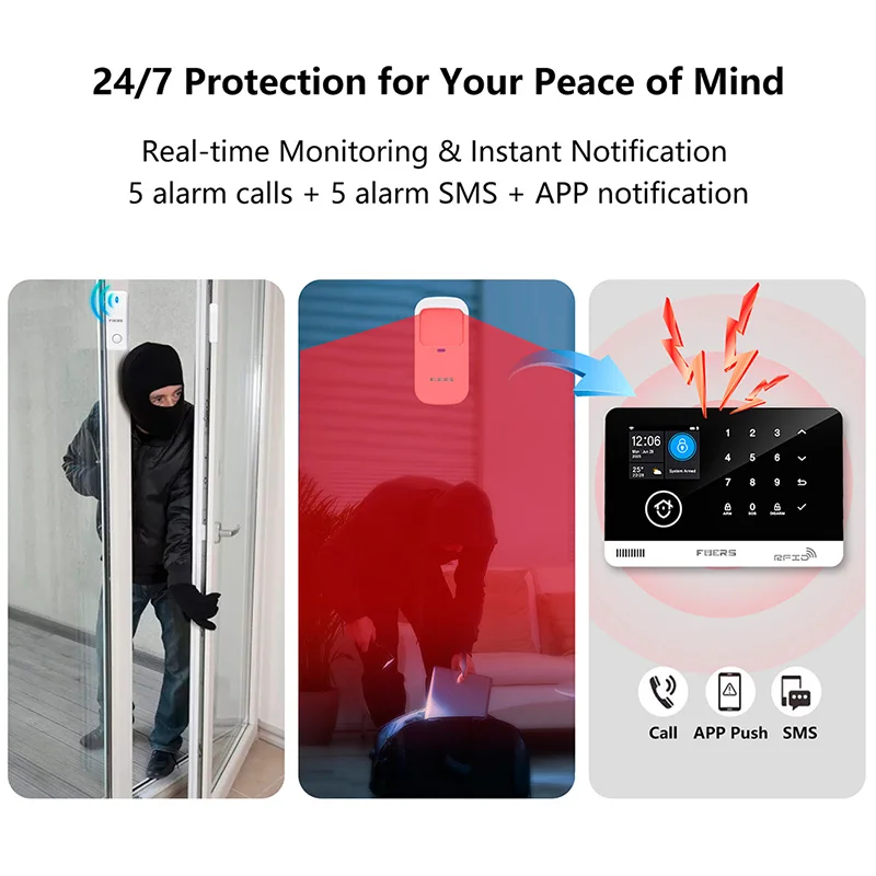FUERS Tuya Smart  WIFI GSM G03 DIY Alarm System Smart Home Security Alarm System Ant-theft 433Mhz Burgla With Door Motion Sensor thumbnail 3
