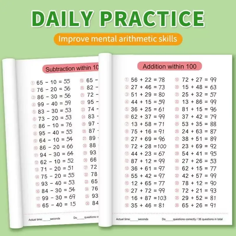 Addition and Subtraction Arithmetic Exercise Book Quick Calculation Math Training Math Arithmetic Books 10-100 thumbnail 6