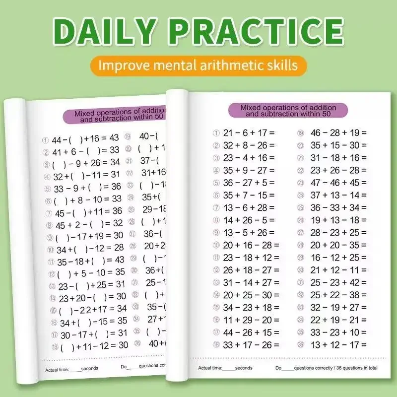 Addition and Subtraction Arithmetic Exercise Book Quick Calculation Math Training Math Arithmetic Books 10-100 thumbnail 5