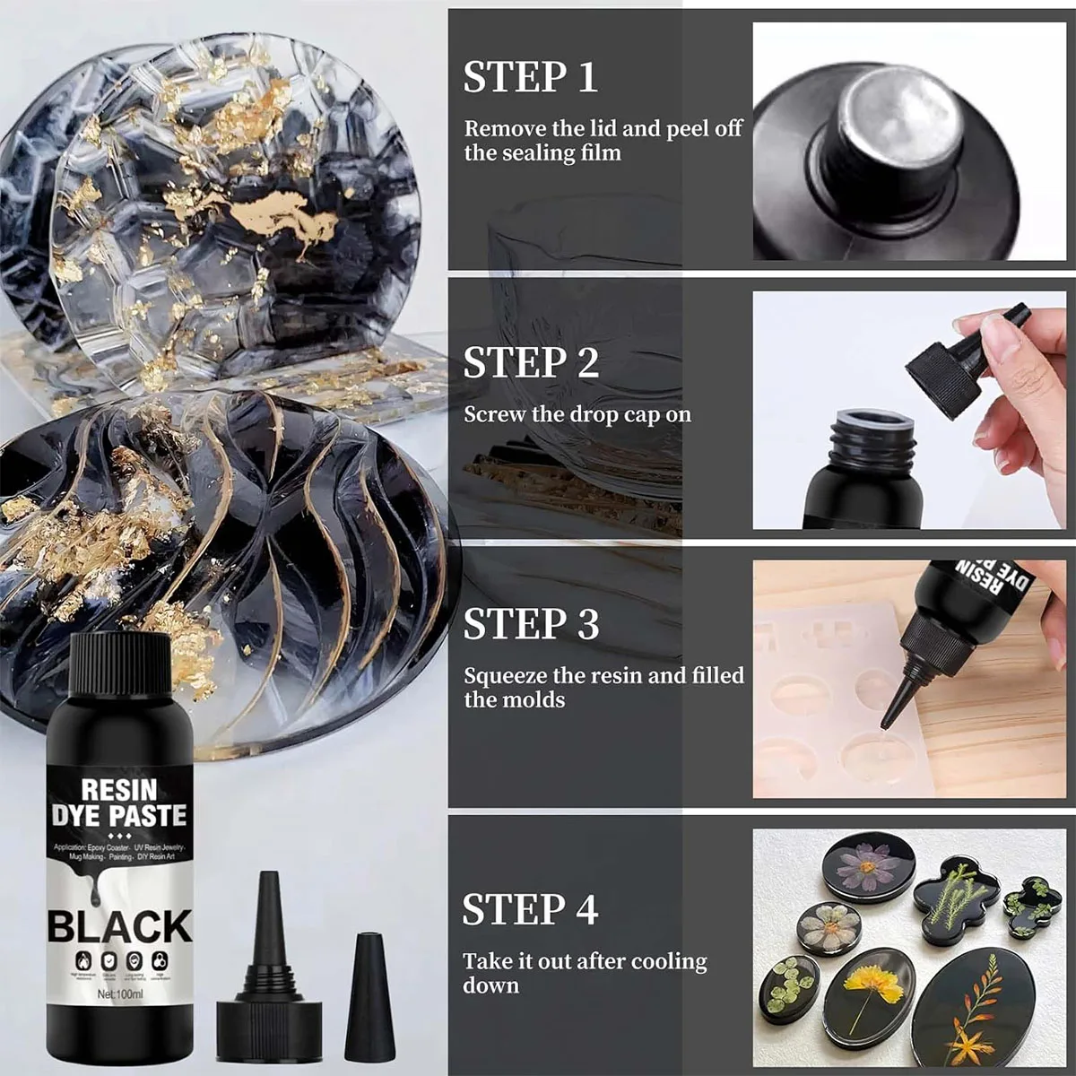 50ml/100ml high-concentrationresindyepaste (white and black), suitableforresinwaves, DIYresinart, painting, coasters and crafts thumbnail 5