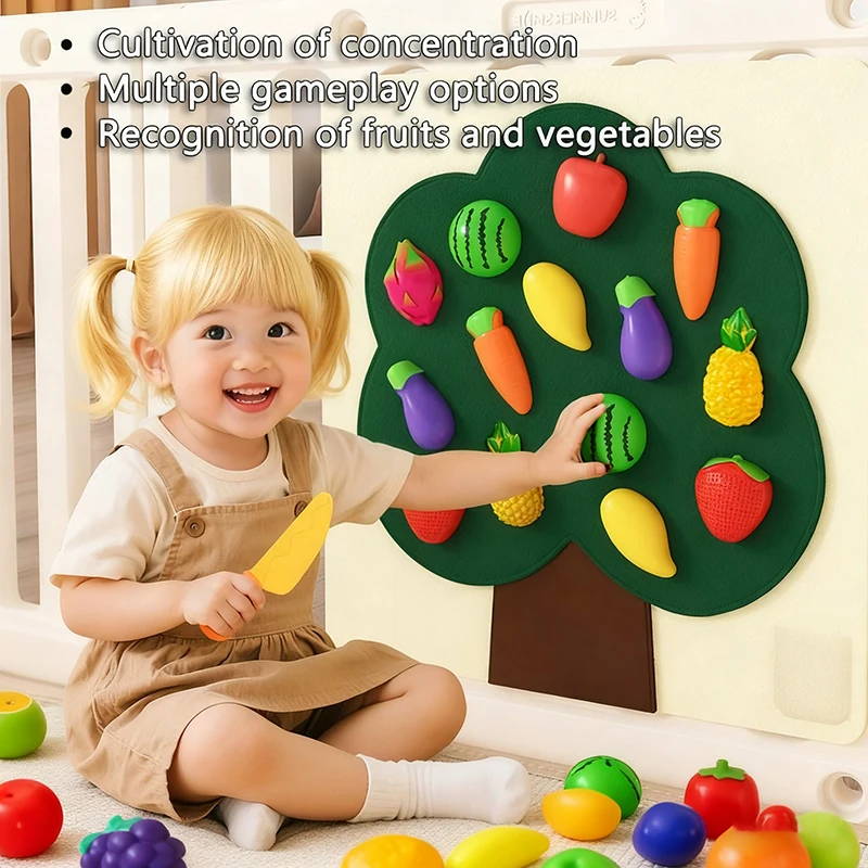 Baby Felt Board Play Food Toys Wall Sticker Fruits Vegetables Pretend Play Kitchen Games Fine Motor Skills Early Educational Toy thumbnail 3