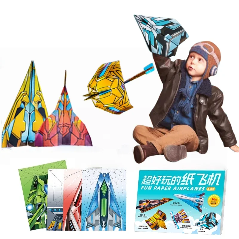 DIY Children's Handmade 36 Sheets 3D Colored  Folding Paper Airplane Origami Educational Toy Montessori Puzzle Thinking Toys