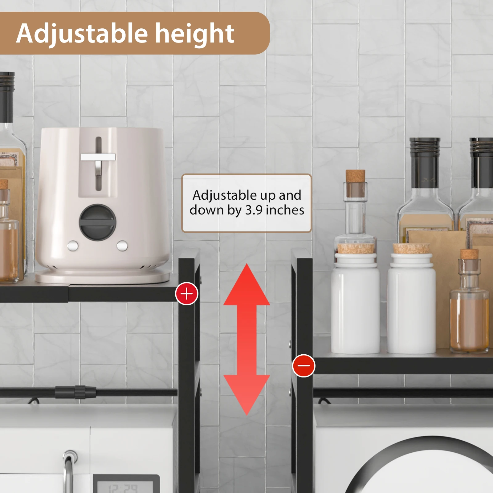 VickyHome Carbon Steel Thickened Retractable Kitchen Shelf Microwave Rack Oven Rack Rice Cooker Rack Storage Household 2/3 Layer thumbnail 3