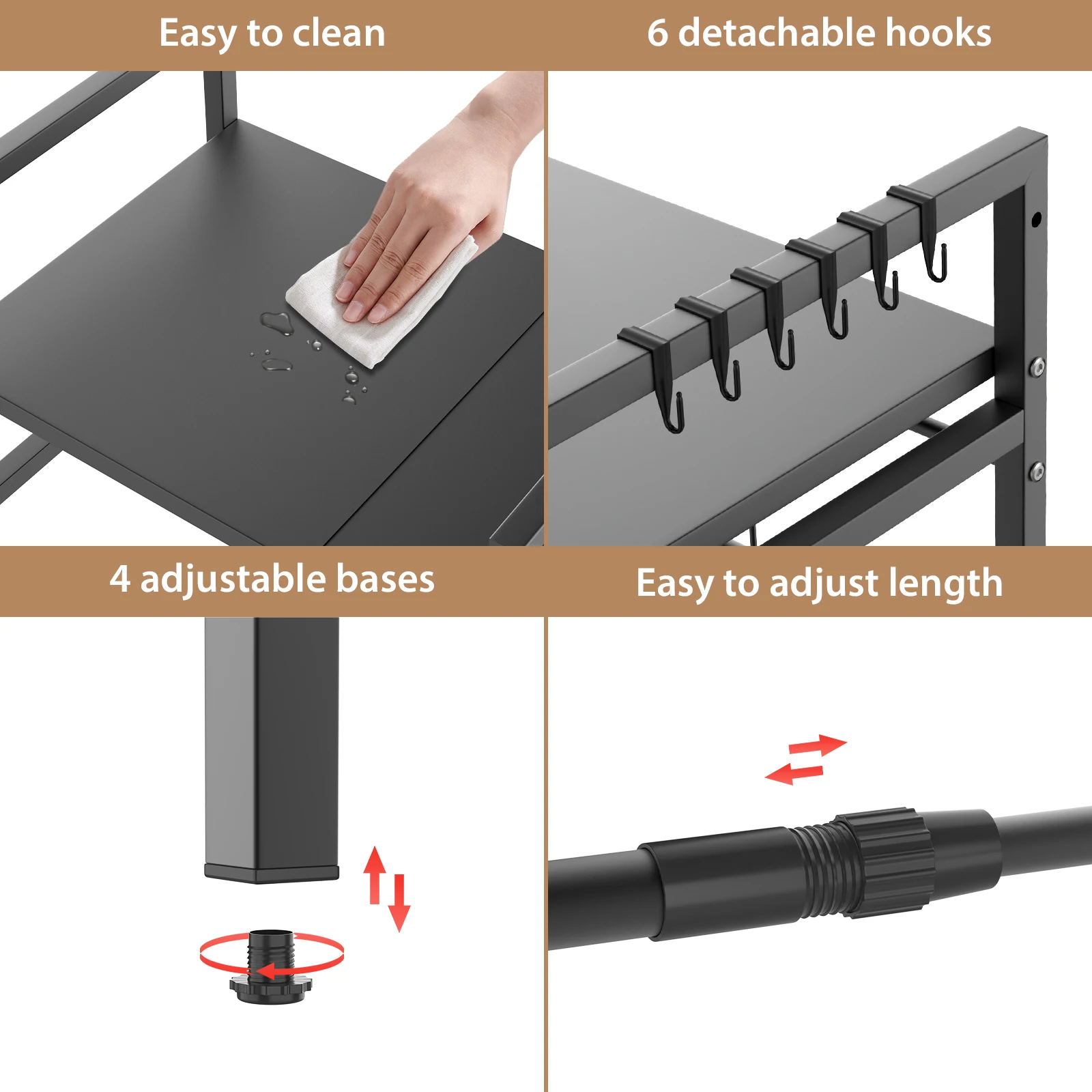 VickyHome Carbon Steel Thickened Retractable Kitchen Shelf Microwave Rack Oven Rack Rice Cooker Rack Storage Household 2/3 Layer thumbnail 2