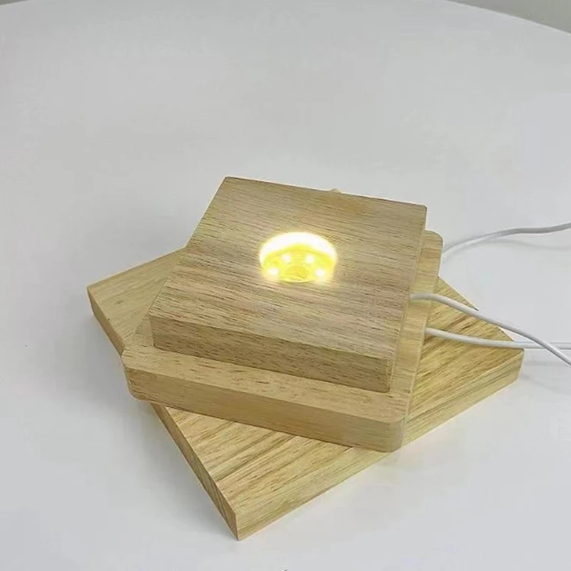 5/6/7/8/9/10CM Led Solid Wood Lamp Square Night Light Usb Lamps Holder Diy Lights Holder Desktop Ornaments Decorative Lamp thumbnail 4