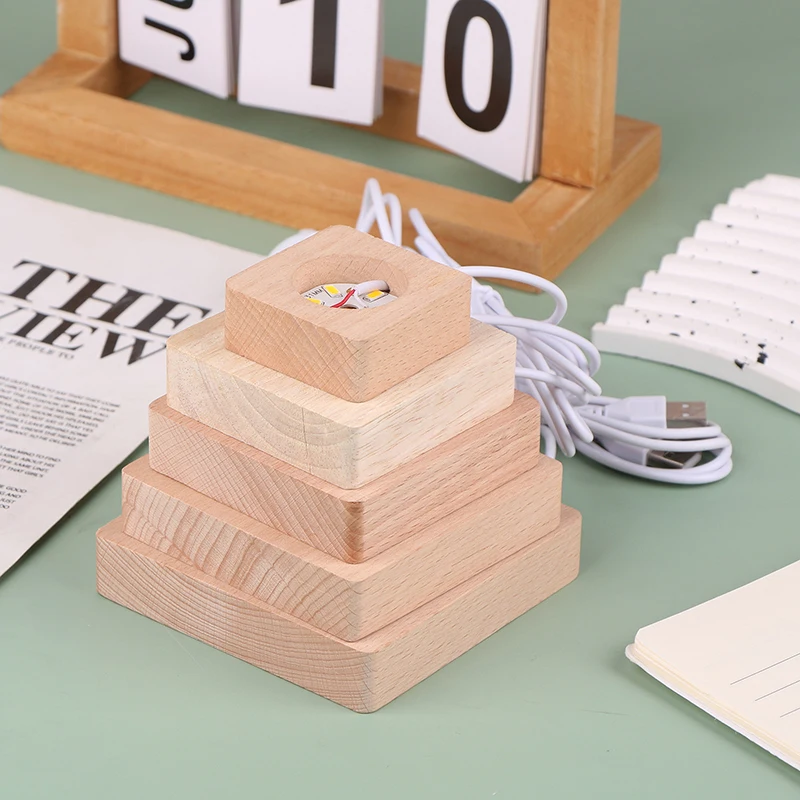 5/6/7/8/9/10CM Led Solid Wood Lamp Square Night Light Usb Lamps Holder Diy Lights Holder Desktop Ornaments Decorative Lamp thumbnail 5