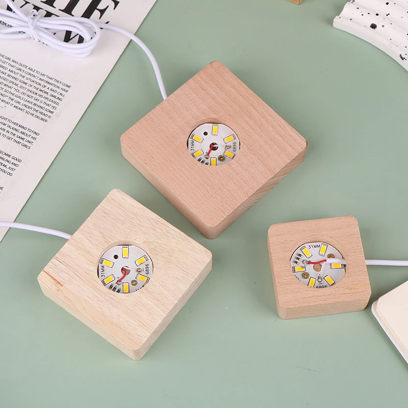 5/6/7/8/9/10CM Led Solid Wood Lamp Square Night Light Usb Lamps Holder Diy Lights Holder Desktop Ornaments Decorative Lamp thumbnail 2