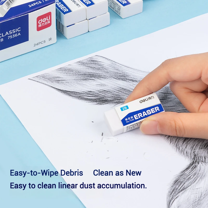 Deli Soft 2B Pencil Erasers for Kids - Mess-Free Clean Sketch Correction Office Exam Supplies thumbnail 3