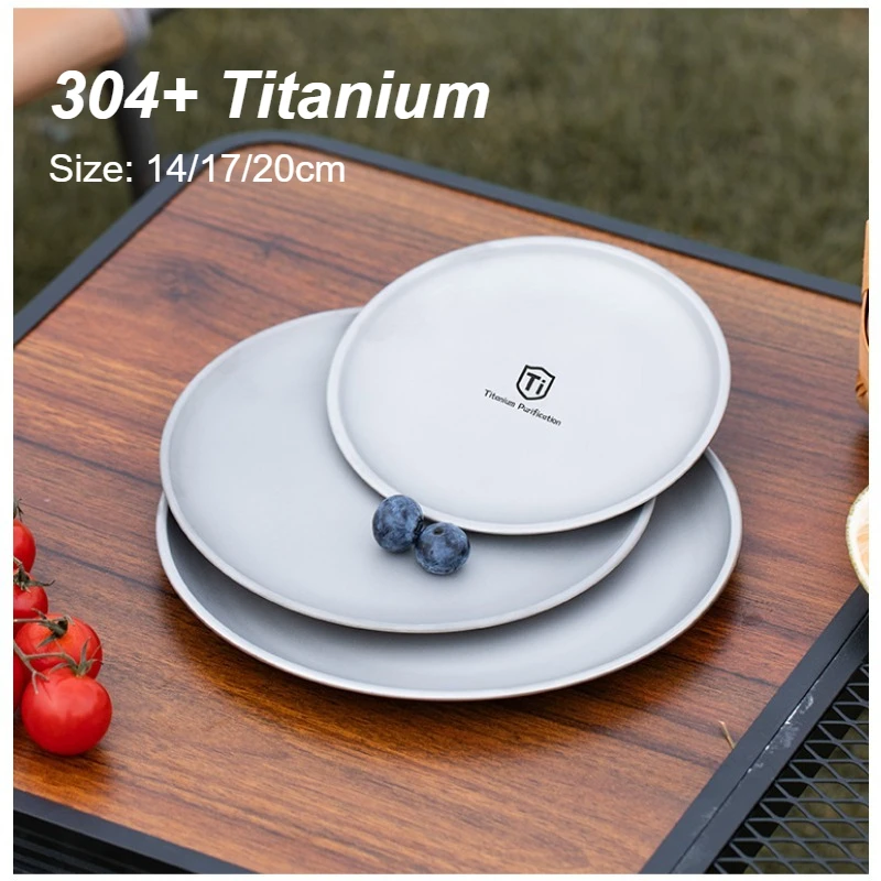 Titanium Outdoor Camping Plate Ultralight Portable Round Frosted Dish for Cooking Picnic Hiking Camping Backpacking Travel