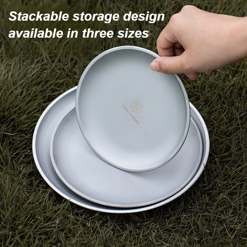 Titanium Outdoor Camping Plate Ultralight Portable Round Frosted Dish for Cooking Picnic Hiking Camping Backpacking Travel thumbnail 2