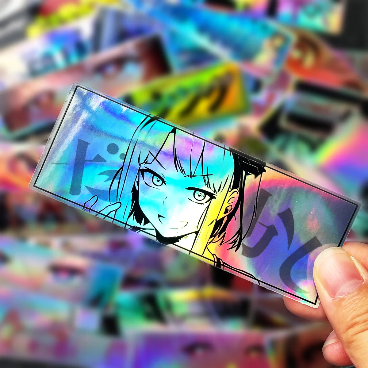 32PCS Binary Modification JDM Anime Beauty Eye Stickers Random Laser Rainbow Motorcycle Car Bike Helmet Accessories DIY Decals thumbnail 3