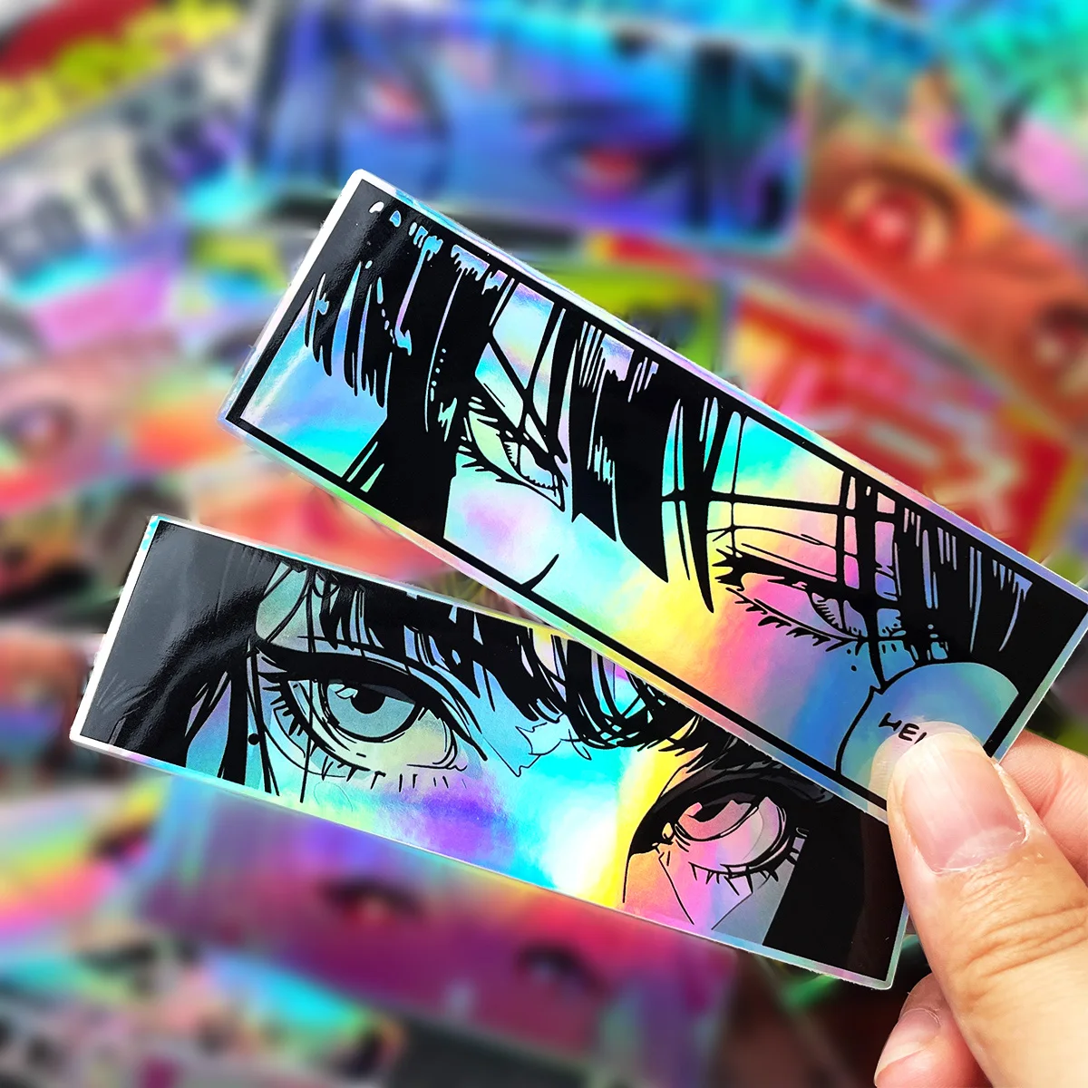 32PCS Binary Modification JDM Anime Beauty Eye Stickers Random Laser Rainbow Motorcycle Car Bike Helmet Accessories DIY Decals thumbnail 4