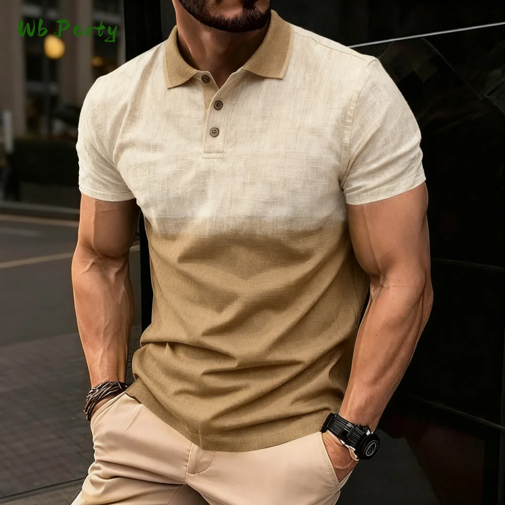 Summer Men's Polo Men's Casual Short Sleeve Polo Shirt Striped Color Block Design Sporty Polo Style Collared Polo Shirts for Man thumbnail 3