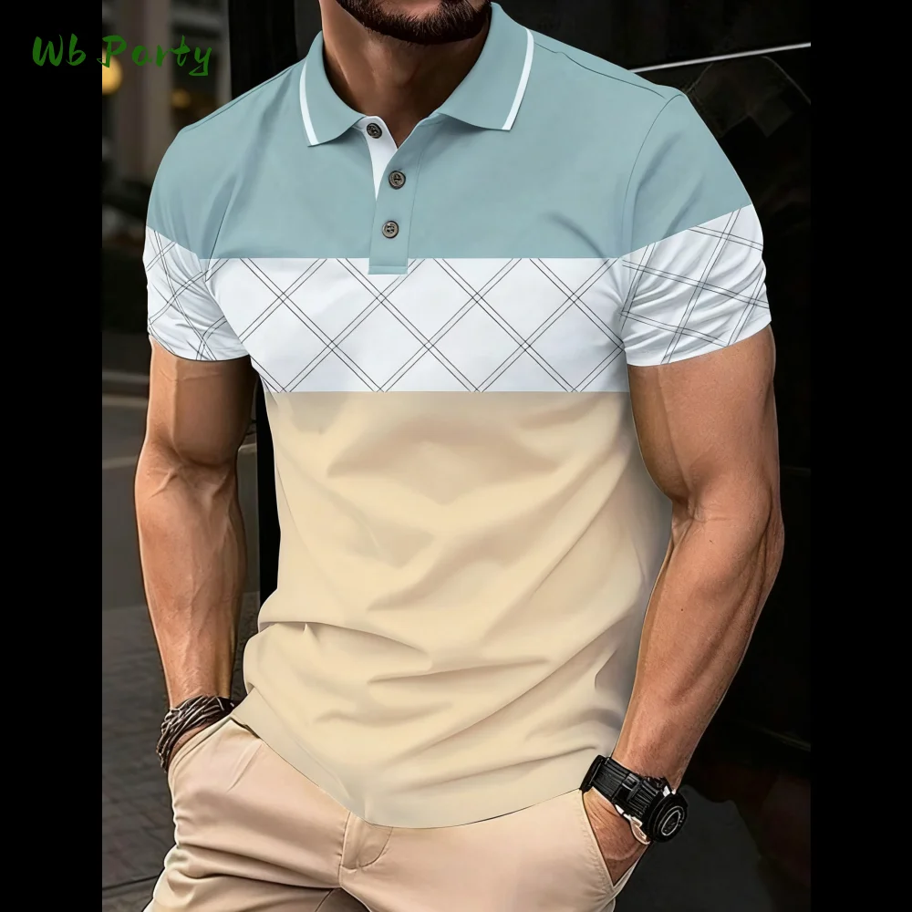 Summer Men's Polo Men's Casual Short Sleeve Polo Shirt Striped Color Block Design Sporty Polo Style Collared Polo Shirts for Man thumbnail 6