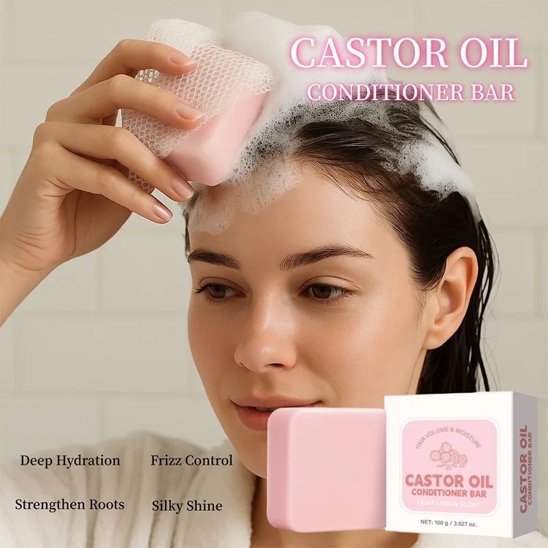 Castor Oil Conditioner Soap Bar,Moisturizing Nourishing Solid Shampoo,Strengthen Hair Roots Care,For Dry Frizzy Damaged Hair thumbnail 2