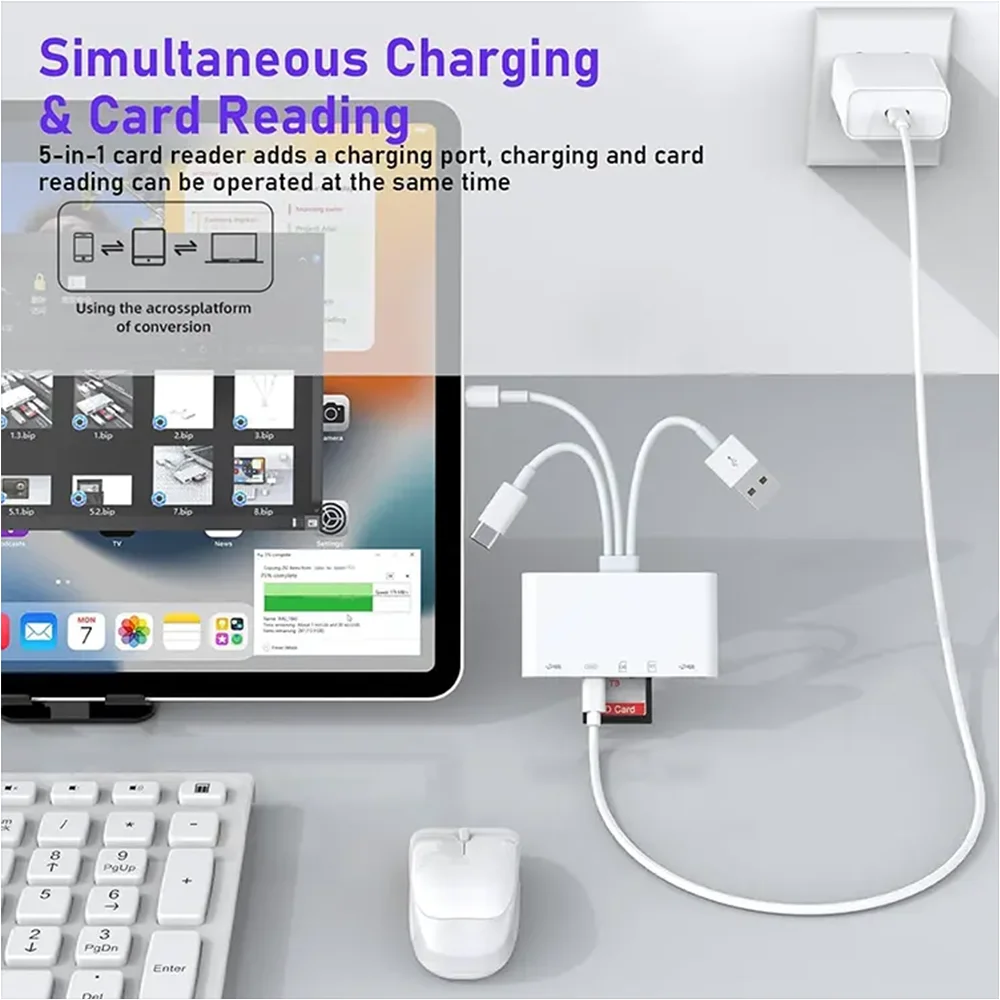 Three-wire 5-in-1 card reader, multi-function OTG converter, high-speed transmission, compatible with Iphone/Android/ipad thumbnail 5