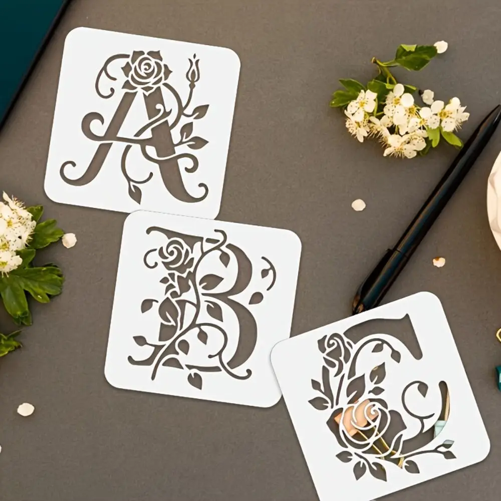 36pcs DIY Floral Alphabet Stencils Reusable Rose Letter Painting Templates Craft Supplies Hollow Graffiti Template Spray Mold thumbnail 6