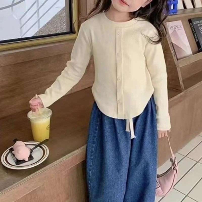 2-10Y Girls Shirt Spring Autumn New Children Long Sleeve T-shirt Solid Color Fashionable Baby Slimming Tops Girls Base Shirts thumbnail 4