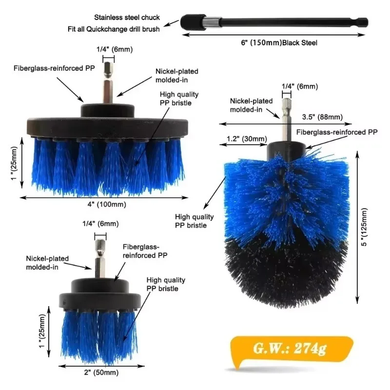 Car Wash Drill Brush Attachment Set, Cleaning Brush Tool Kit, MultiPurpose Drill Brush with Extension Pole for Floor, Automotive thumbnail 4