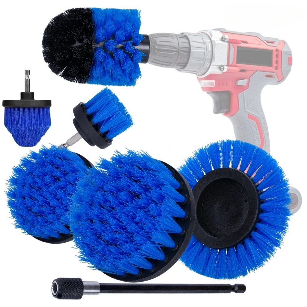 Car Wash Drill Brush Attachment Set, Cleaning Brush Tool Kit, MultiPurpose Drill Brush with Extension Pole for Floor, Automotive