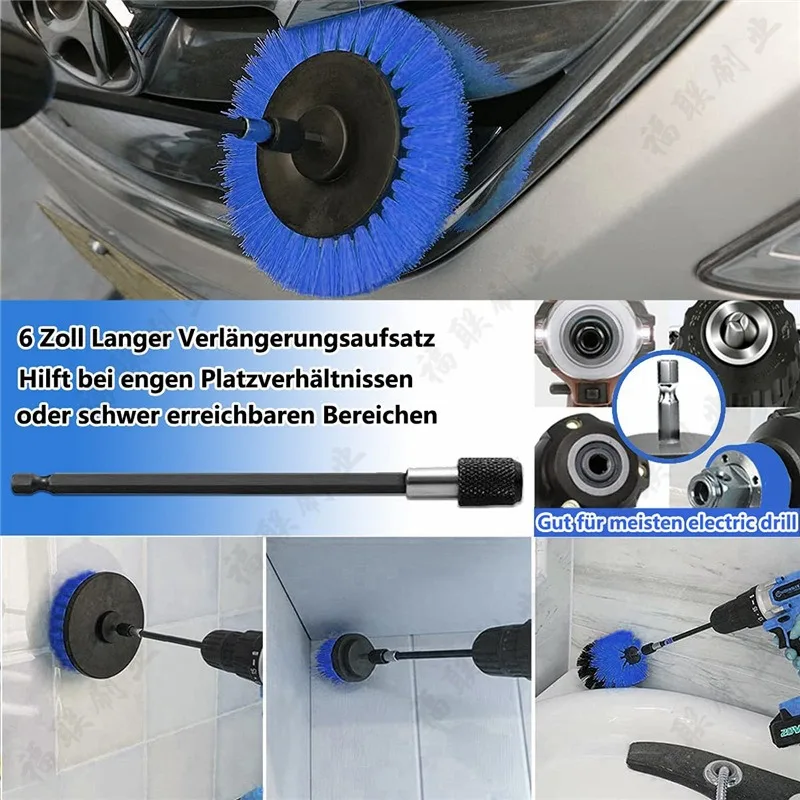 Car Wash Drill Brush Attachment Set, Cleaning Brush Tool Kit, MultiPurpose Drill Brush with Extension Pole for Floor, Automotive thumbnail 3