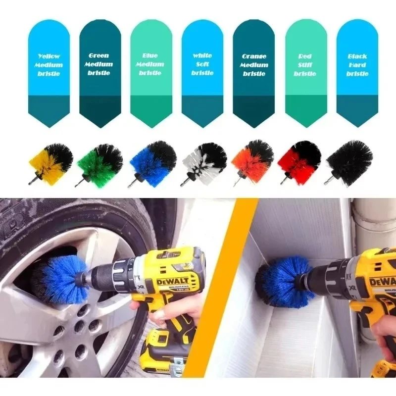 Car Wash Drill Brush Attachment Set, Cleaning Brush Tool Kit, MultiPurpose Drill Brush with Extension Pole for Floor, Automotive thumbnail 2