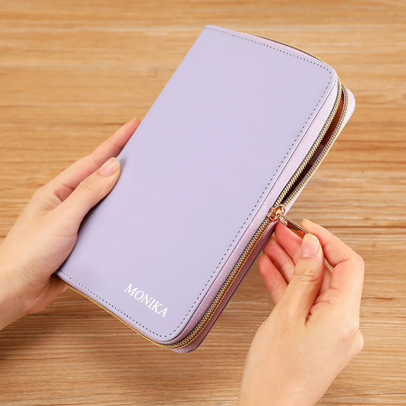 Custom Name loose-leaf Notebook A6Diary Luxury Business Multifunction Travel Wallet Leather Fashion Card Bag Zip Passport Holder thumbnail 5
