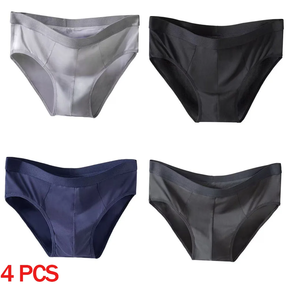 4Pcs Men's Ice Silk Briefs Men Bulge Pouch Plus Size Underwear Boy Comfortable Underpants Male Thin Breathable Triangle Panties