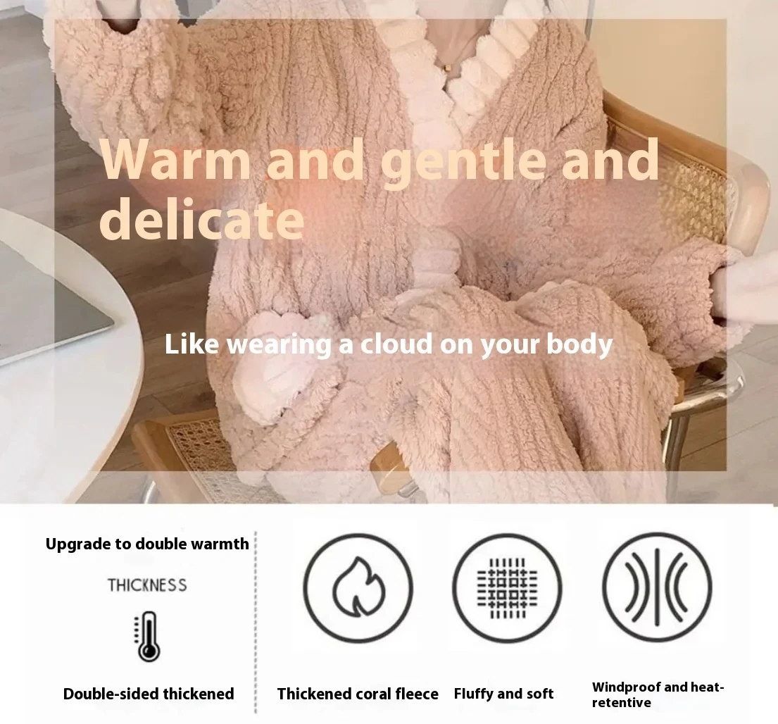 Thickened Warm Flannel Women Sleepwear Loungewear Cardigan Suit Winter Sweet Kawaii Soft Fairy Wind Ladies Pajamas Homewear thumbnail 6