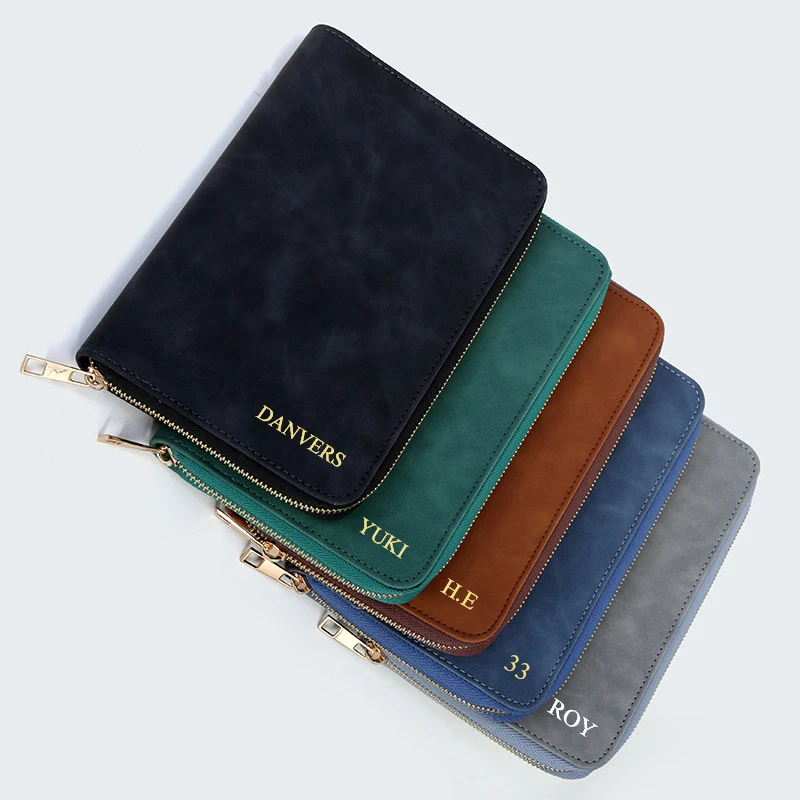 Large Capacity Engrave Letters Card Wallet Multifunction Travel Schedule Planner Business Office Notebook Zipper Passport Holder thumbnail 2
