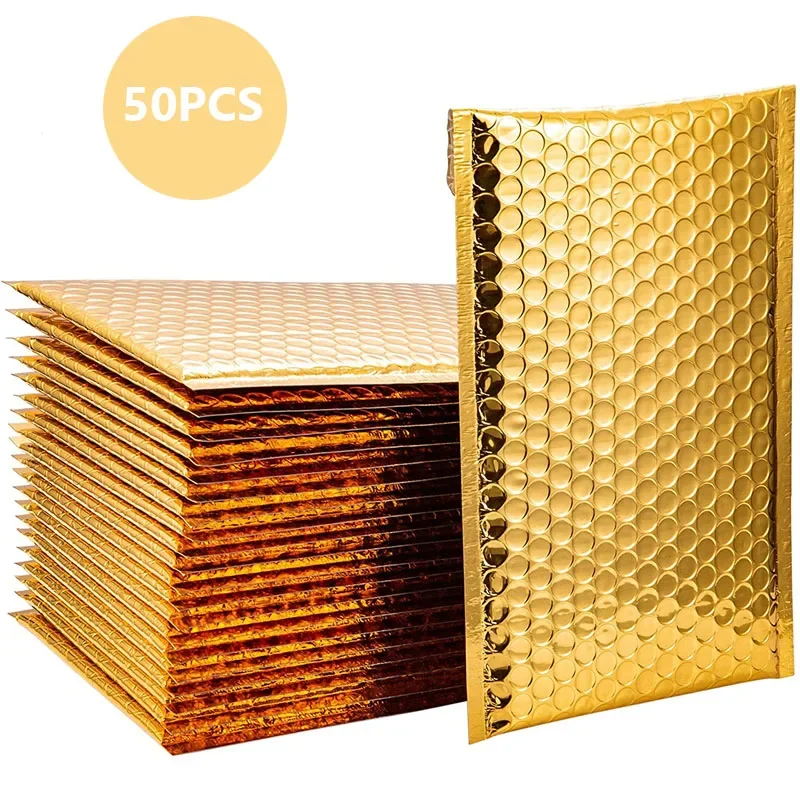 50Pcs Golden Shipping Packaging Supplies Packing Bag Bubble Envelope Bags Small Business Mailer Mailing Office School