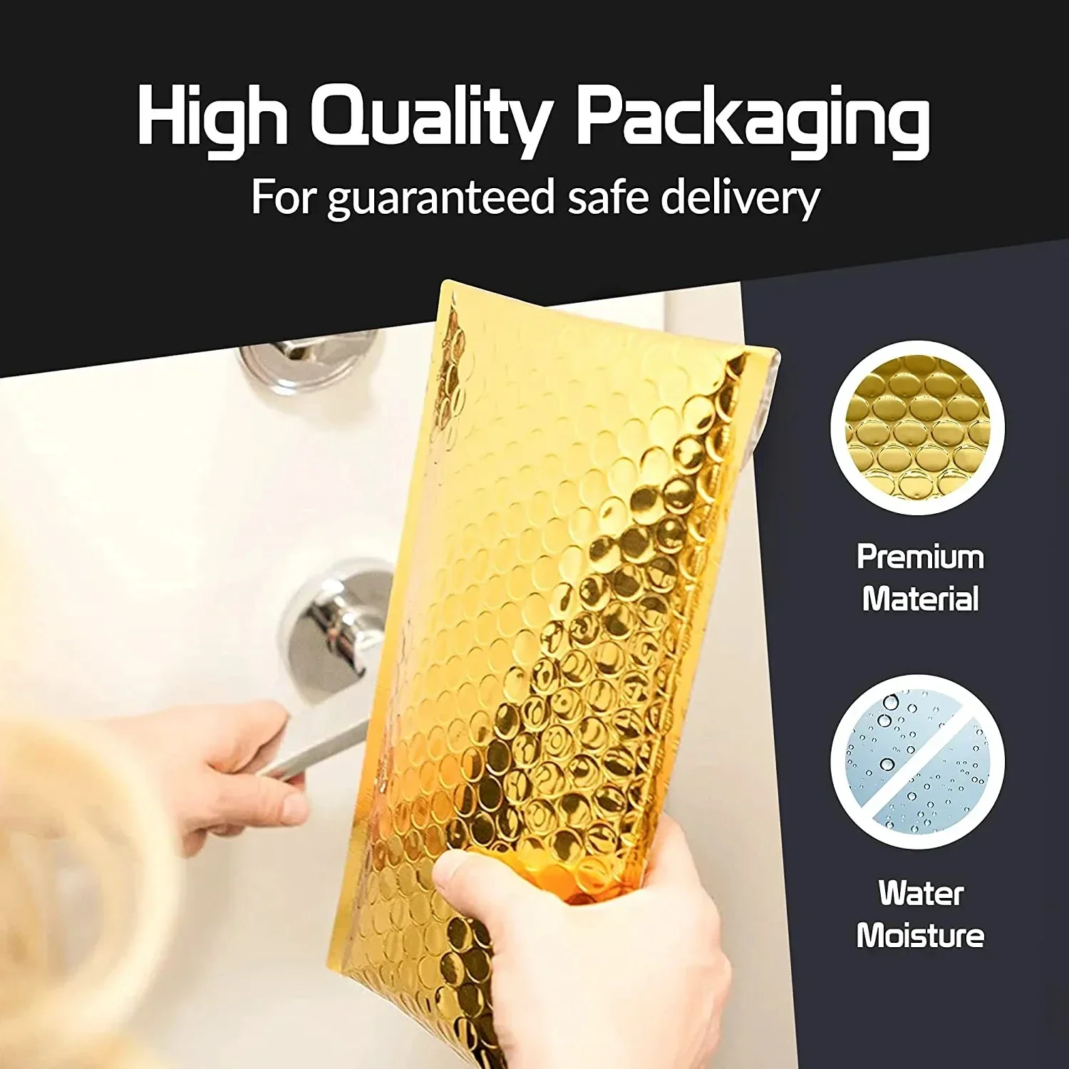 50Pcs Shipping Packaging Supplies Golden Packing Bag Bags Small Business Bubble Envelope Mailing Office School thumbnail 5